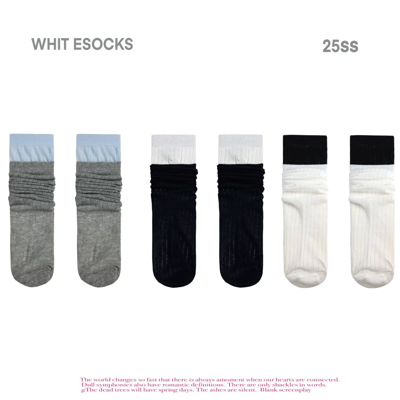 White Socks - Ballet Rib - Mid-Calf Socks with Double-Rib Contrast Cuffs