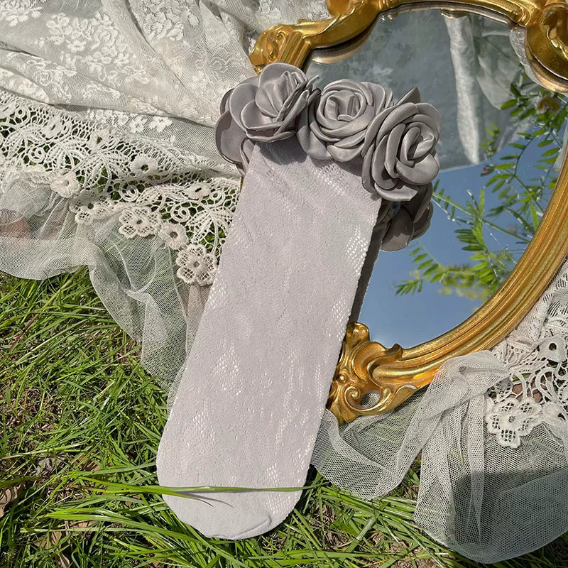 Sock Noble - Camellia Lace - Slouchy Mid-Calf Socks with Flower Cuffs