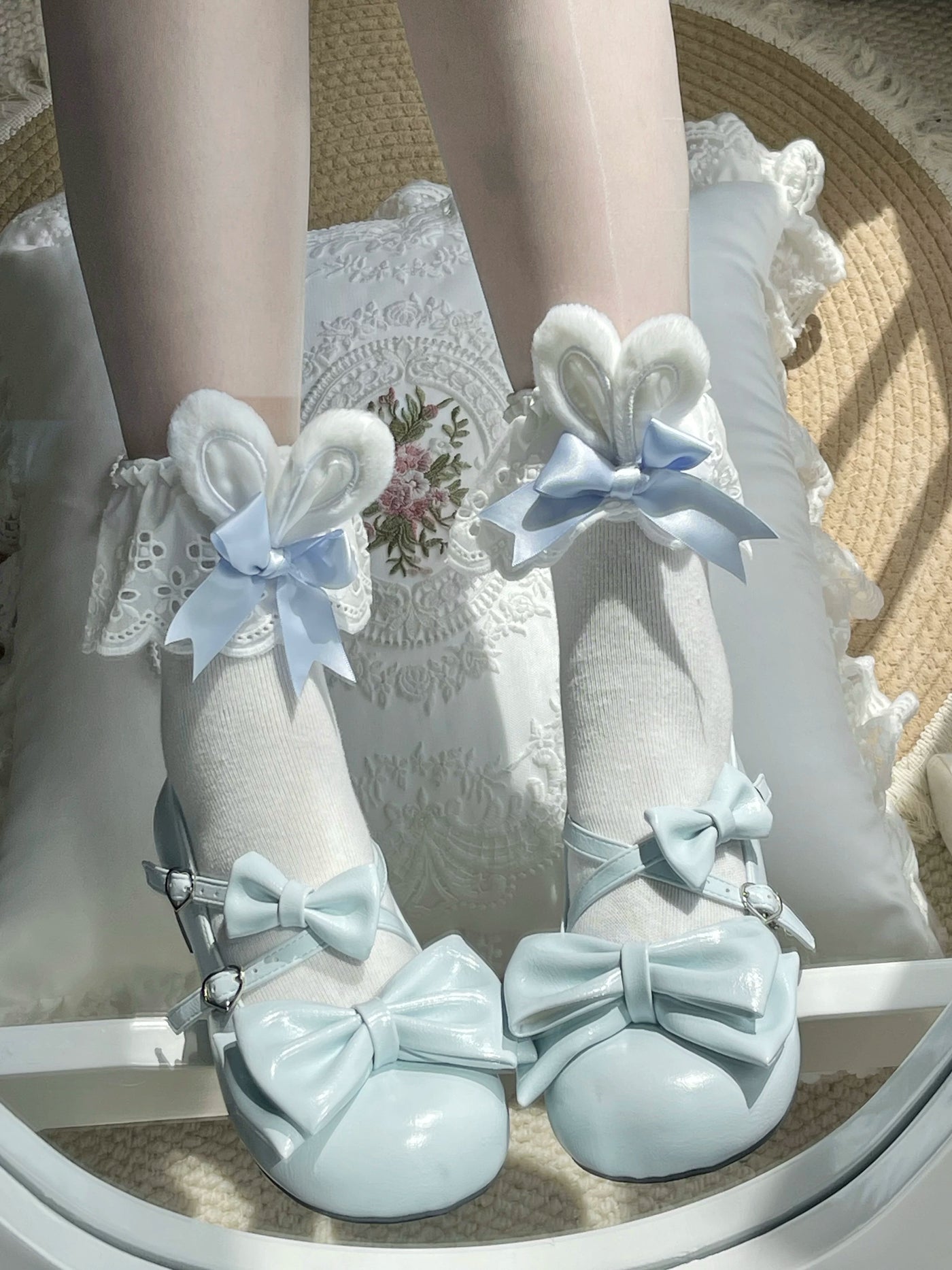 Fantasy Doll - Dreamy Doll - Mid-Calf Socks with Bunny-Ear Lace Cuffs
