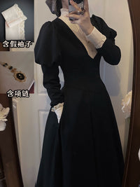 Nocturne Sister – Plus Size Gothic Lolita Separates - (Complete separate-piece set) Top + skirt + detachable cuffs + necklace / S