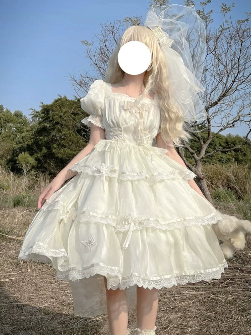 Yueele - Butterfly Bridal Train - Plus-Size Sweet Lolita OP Dress - detail view 5