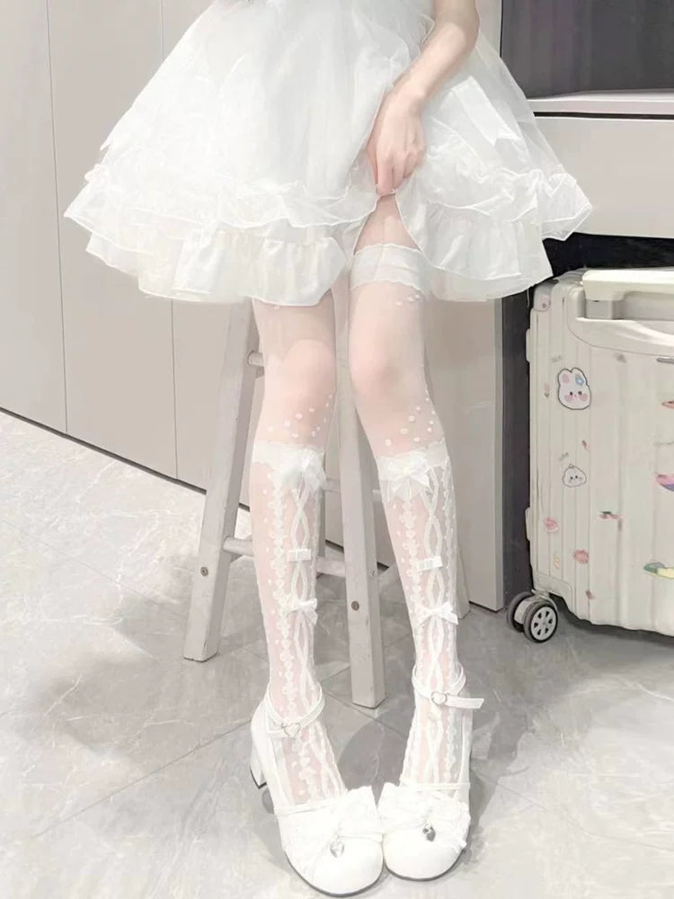 Fantasy Doll - Crossed Bow - Over-the-Knee Socks with Crossed Ribbon Detail