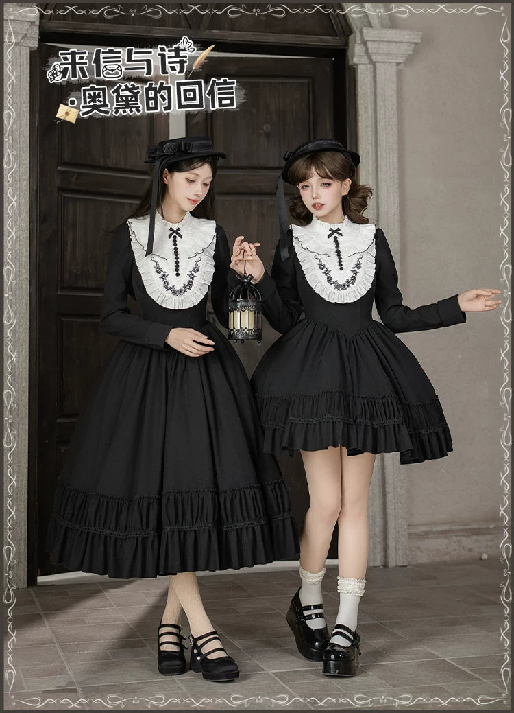 With PUJI - Audrey's Reply - Classic Lolita Square Neck OP, Detachable Embroidered Collar detail view 6