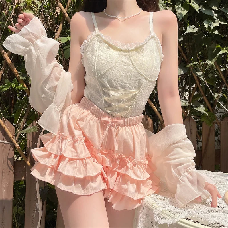 Sugar Girl - Daily Lolita Bloomers Anti-Exposure - Pink Ruffle Safety Shorts Other Surprise