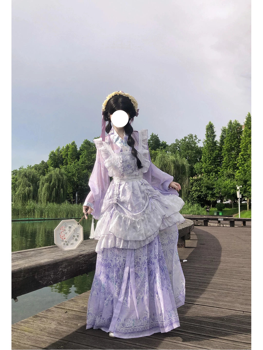 Creamy - Purple Hanfu Fusion - Layered Mamian Skirt Set with Embroidery