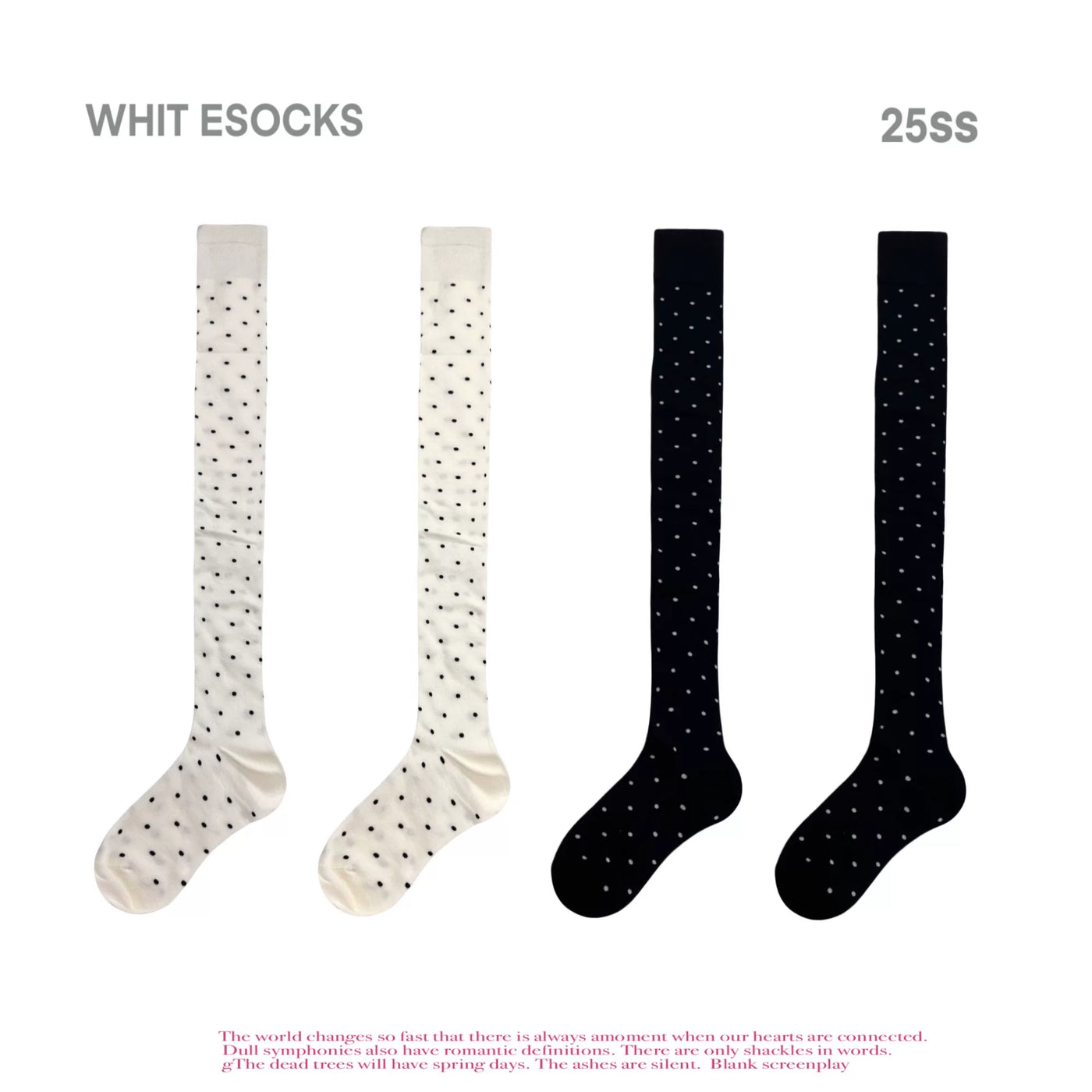 White Socks - Japanese Retro - Polka-dot over-the-knee socks with a clean upper band