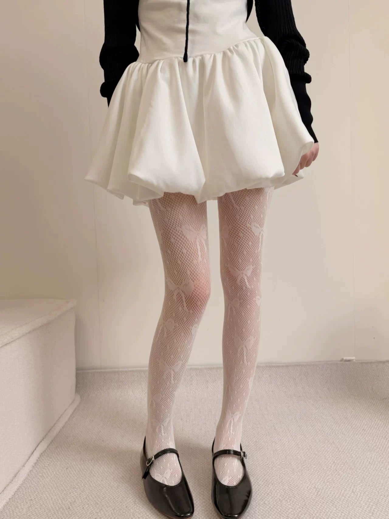 Fantasy Doll - French Bow Fishnet - Black, White, or Red Bow-Pattern Tights