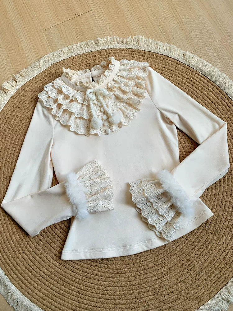 With PUJI - Frostfall - Winter Sweet Lolita Inner Wear, Layered Lace detail view 4
