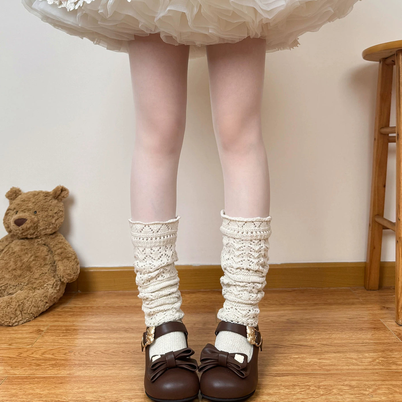 Chubby Bear Tales - Antique Doll - Beige Openwork Slouch Socks