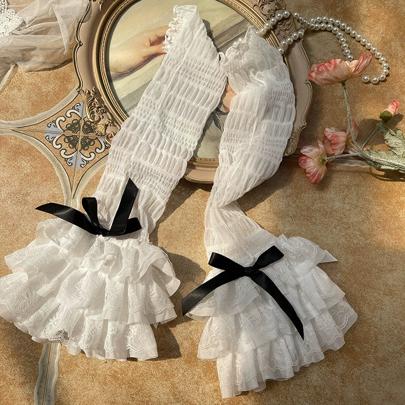 WAGUIR - Sweet Lolita Calf Socks Ruffled - Mesh Lace Bow Socks Socks