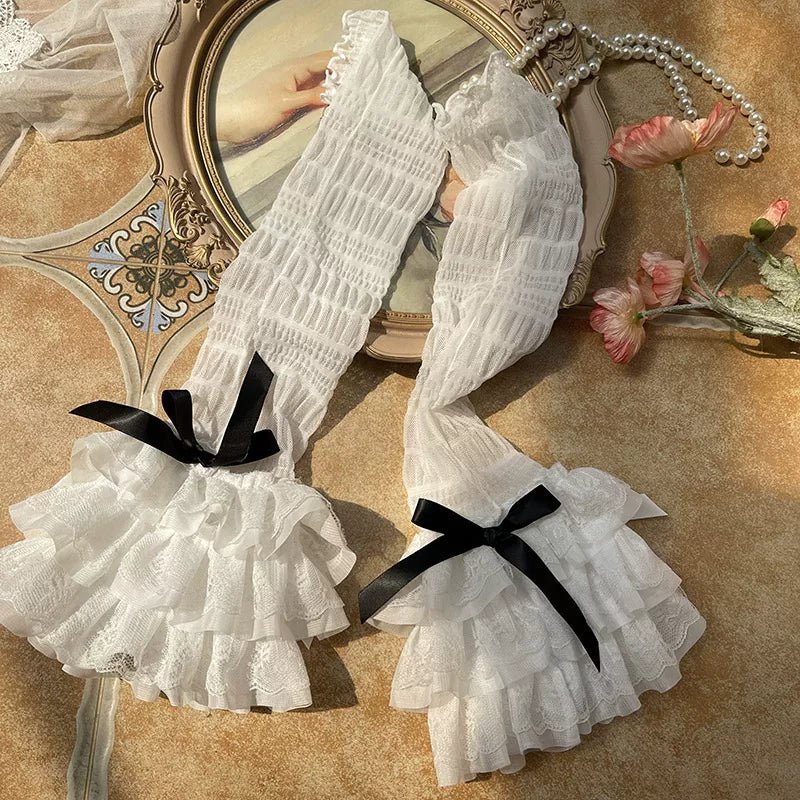 Sock Noble - Romantic Ruffle - Mesh mid-calf sock covers with bows