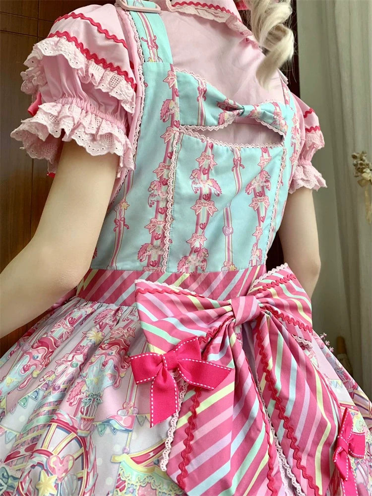 Letters from Unknown Star - Candy Park - Sweet Lolita Carnival Printed JSK & Salopette Dress