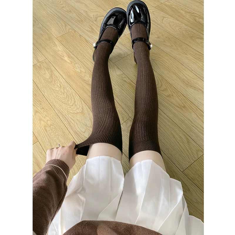 Floral Milk Cat - Autumn-Winter JK - Vertical-Stripe Socks in Over-Knee and Calf Lengths