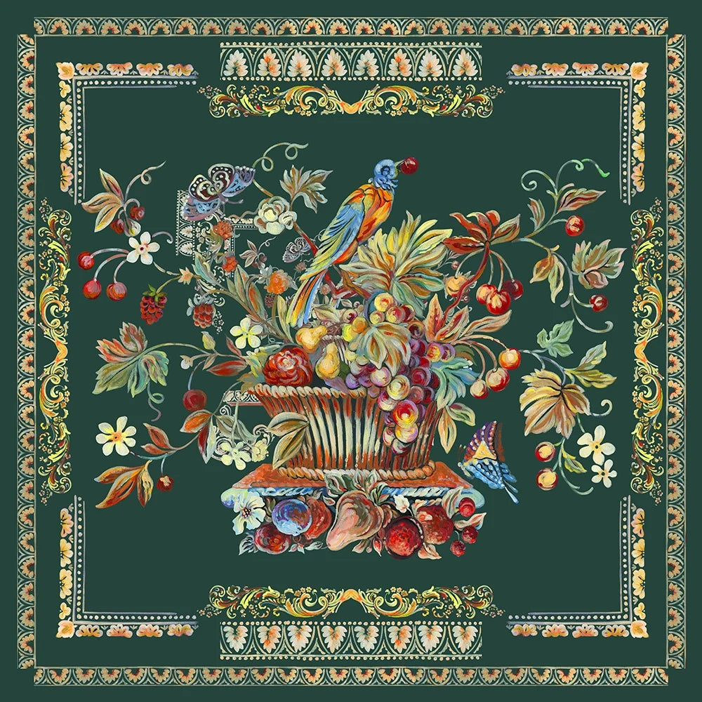 Praise of Abundance - Country Lolita Print Accessories Square Headscarf (pine green) - Not Sold Separately