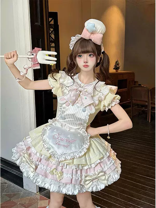 Creamy - Sweet Dessert - OP dress set with ruffled apron and oversized bow