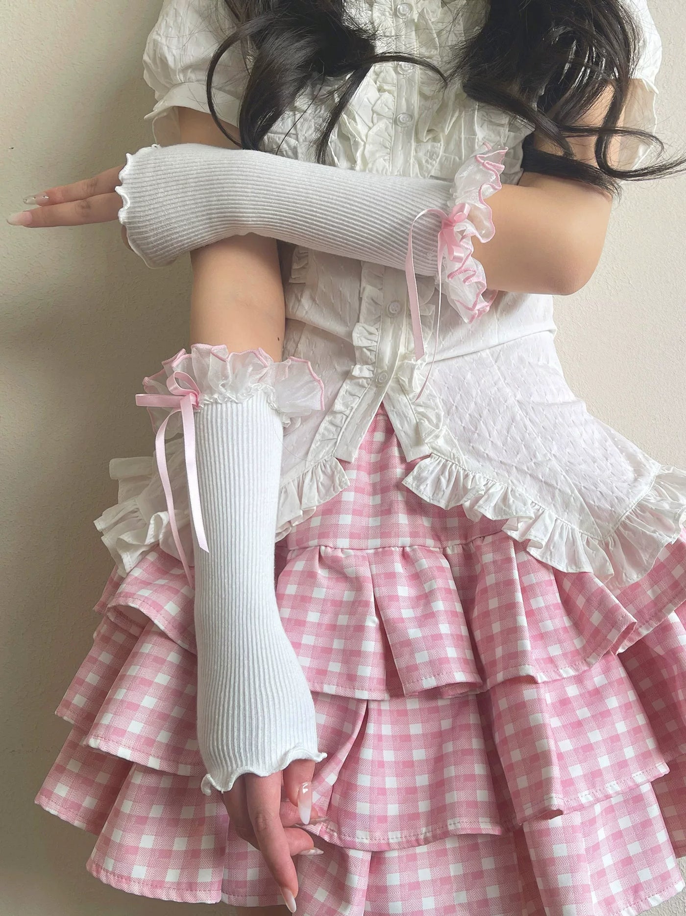Sock Noble - Y2K Lace Bow - Arm Sleeves with Ruffled Lace Cuffs