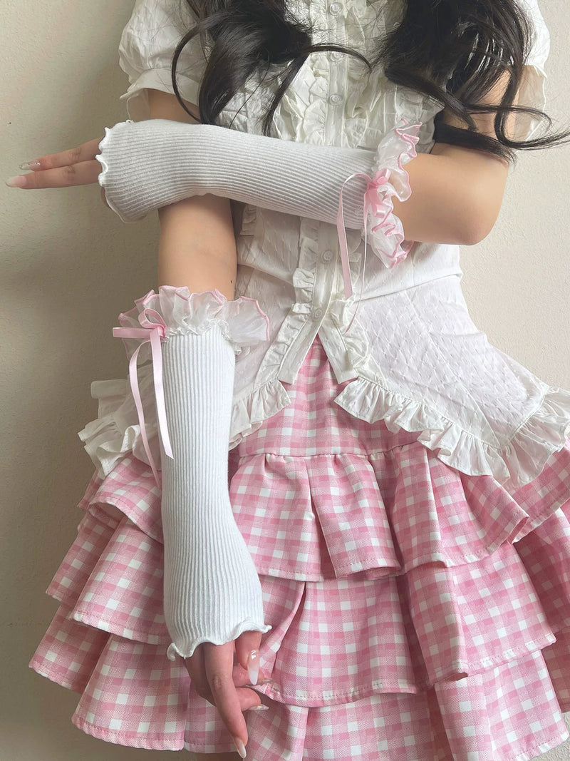 Sock Noble - Y2K Lace Bow - Arm Sleeves with Ruffled Lace Cuffs