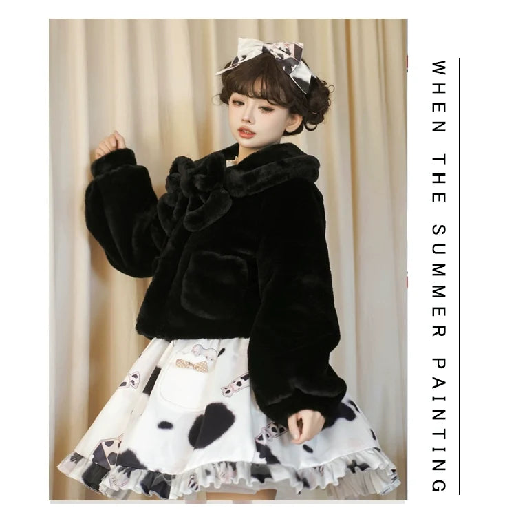 Eieyomi - Daily Lolita - Short Winter Coat with Doll Collar and Plush Chest Bow - product detail 9