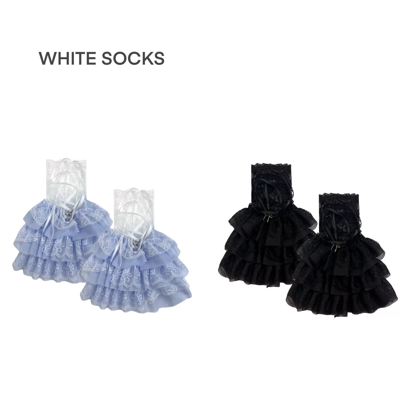 White Socks - Lace Ribbon - Layered Lace Leg Warmers with Ribbon Ties