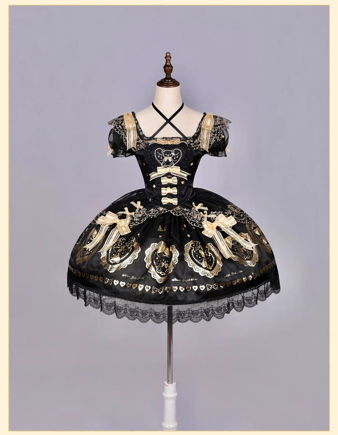Alice Girl - Brown Sugar Bear - Old School Lolita OP & Halter Dress, Bear Print