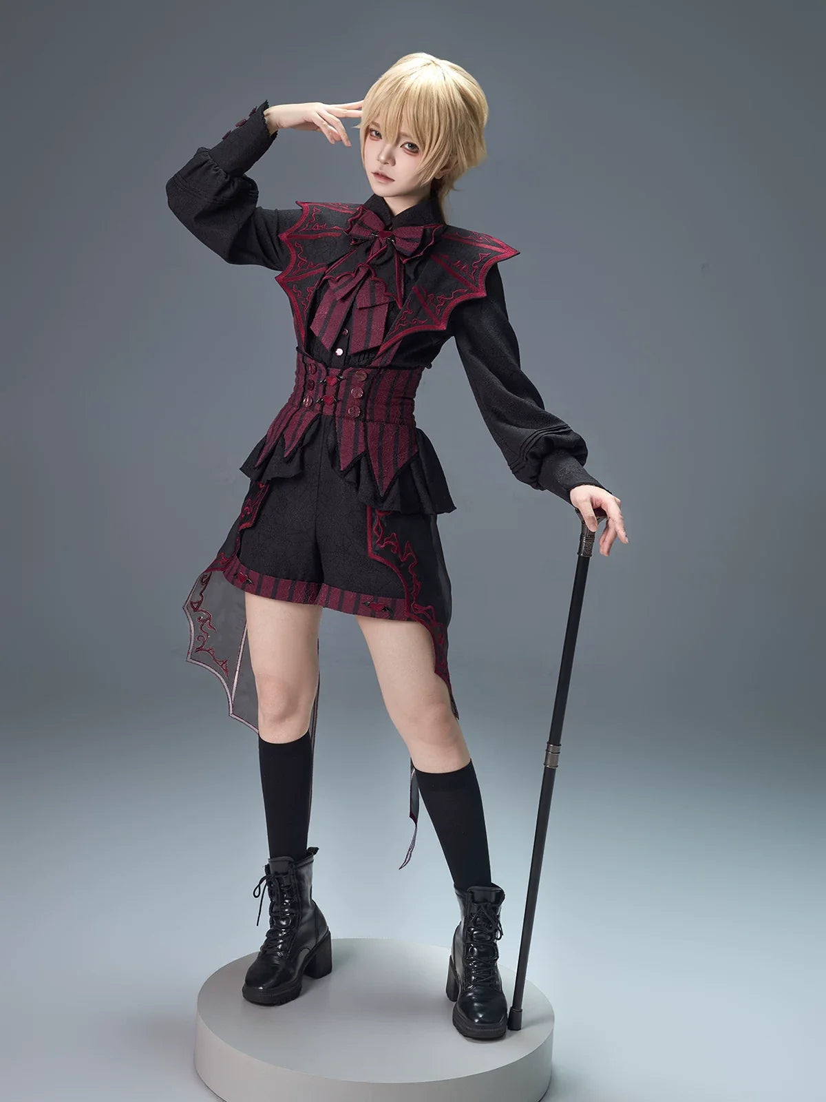 Letters from Unknown Star - Devil's Convention - Ouji Lolita blouse and suspender shorts with bat-trailing panels - product detail 10