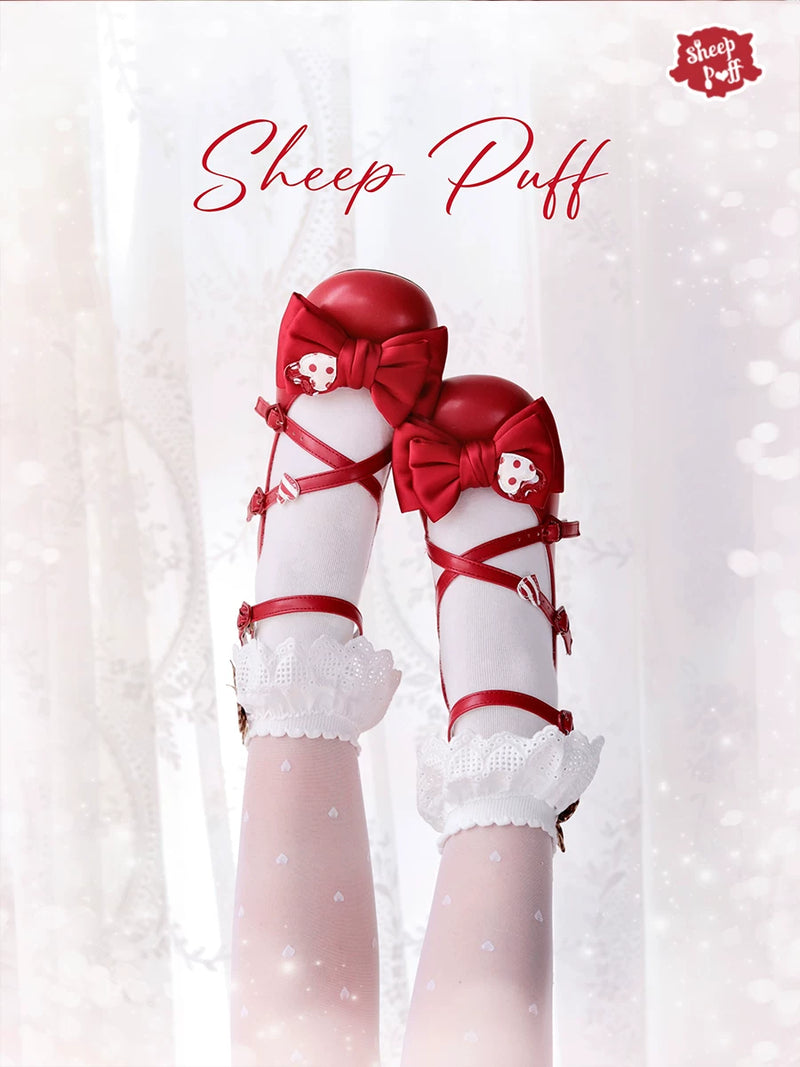 Sheep Puff Sweetheart Bubble Mid Heel Lolita Shoes with adorable puff detailing and a charming sweetheart design.