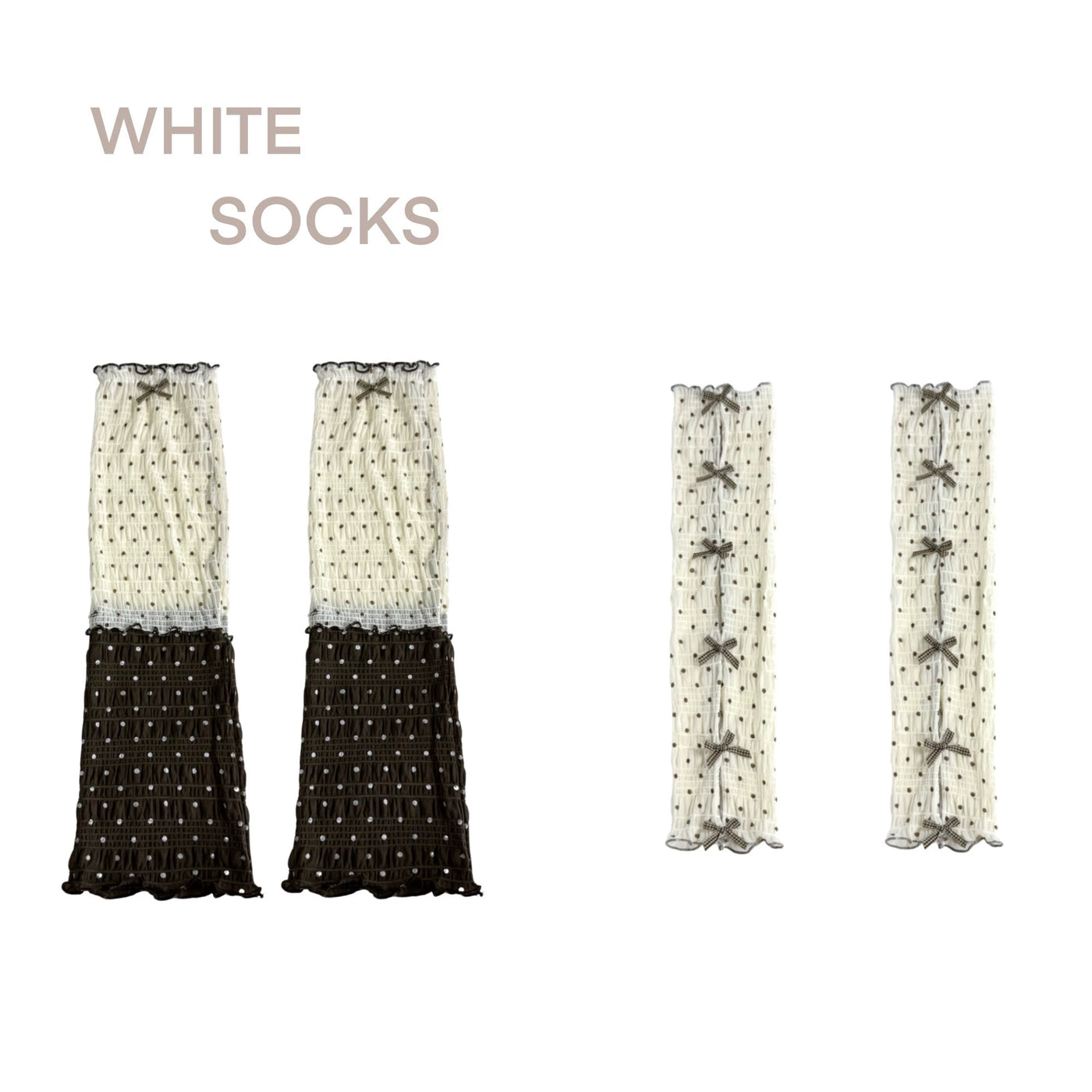 White Socks - Ballet Polka-Dot Bow - Two-Way Sock Covers with Brown Polka Dots