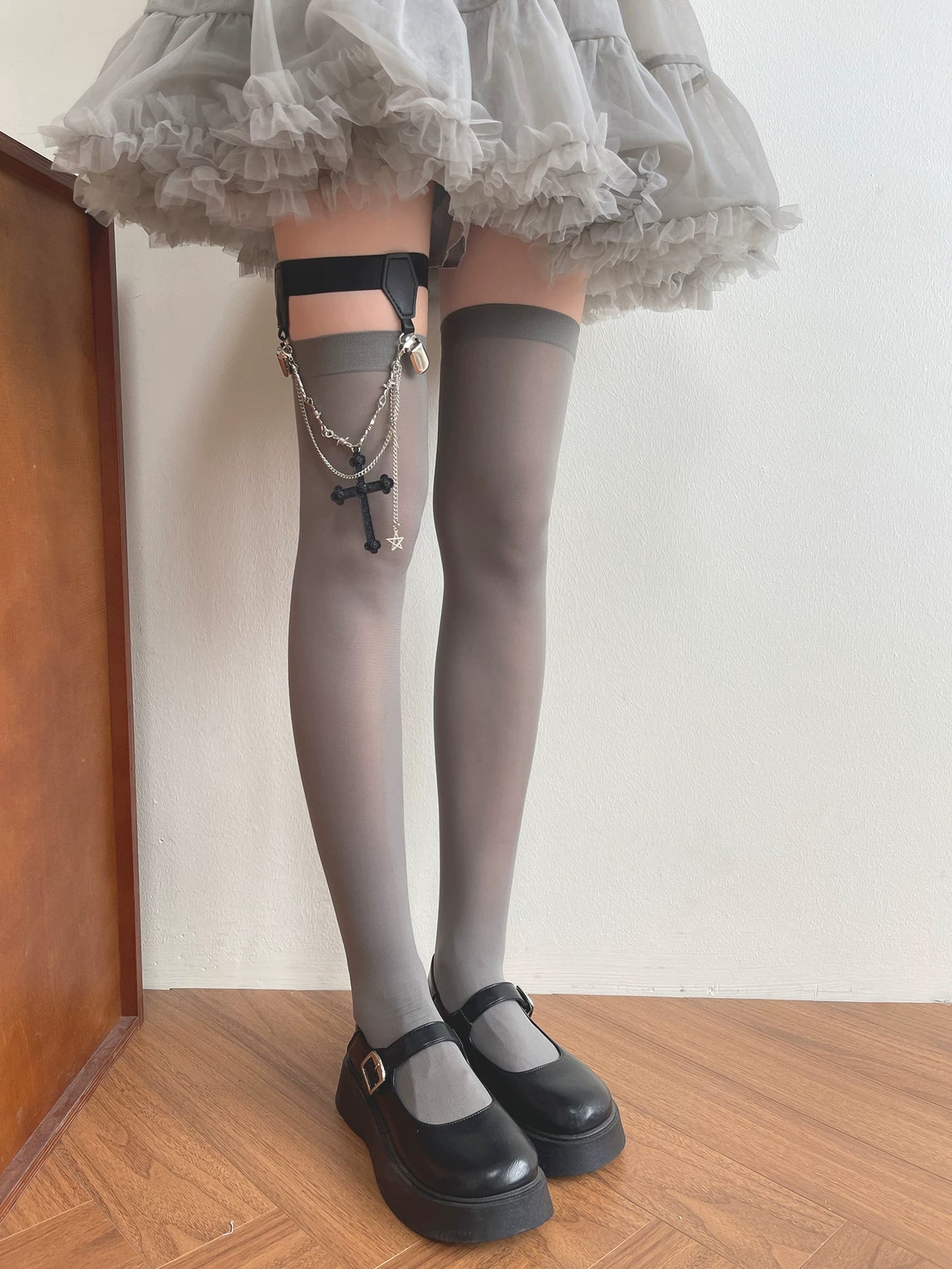 Sock Noble - Cross Charm - Over-the-Knee Socks and Clip Ring Options with Gothic Cross Detail