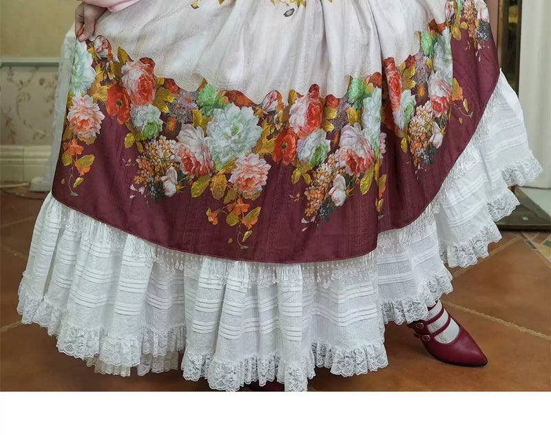 LACE GARDEN - Rainy Season Garden - Blouse and Full Skirt Set with Lace Yoke