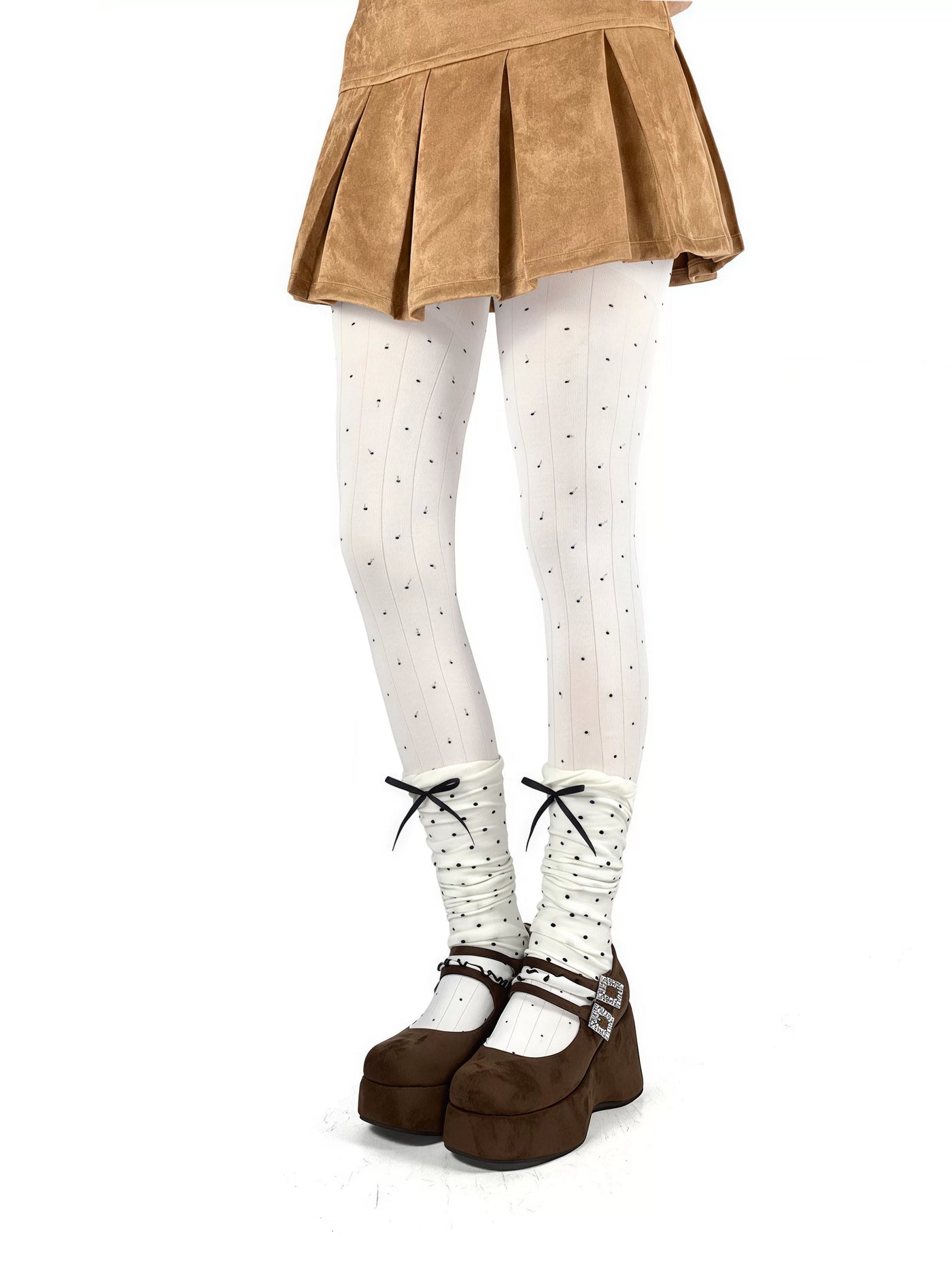White Socks - Dot Stripe - Vertical-Stripe Tights with Scattered Dots