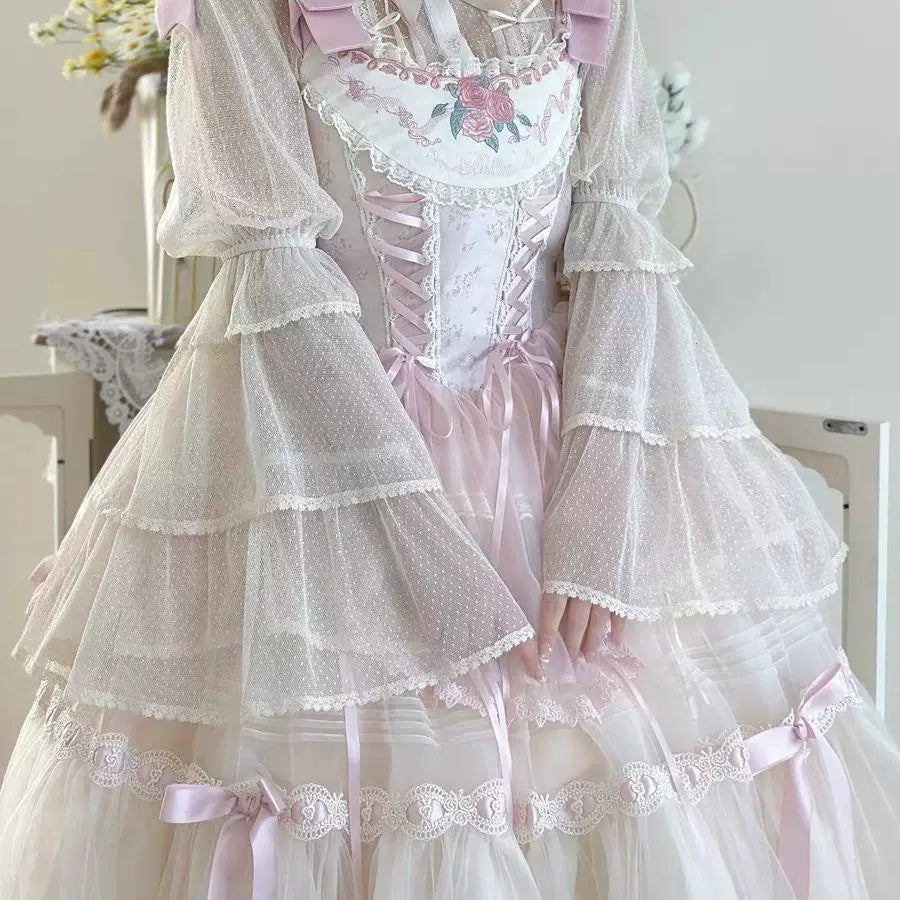 Sweetheart Dream Machine - Ice Cream Dot Mesh - Long-Sleeve Inner Top with Ruffle Sleeves