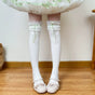 White socks, green ribbon, over-the-knee socks / One Size