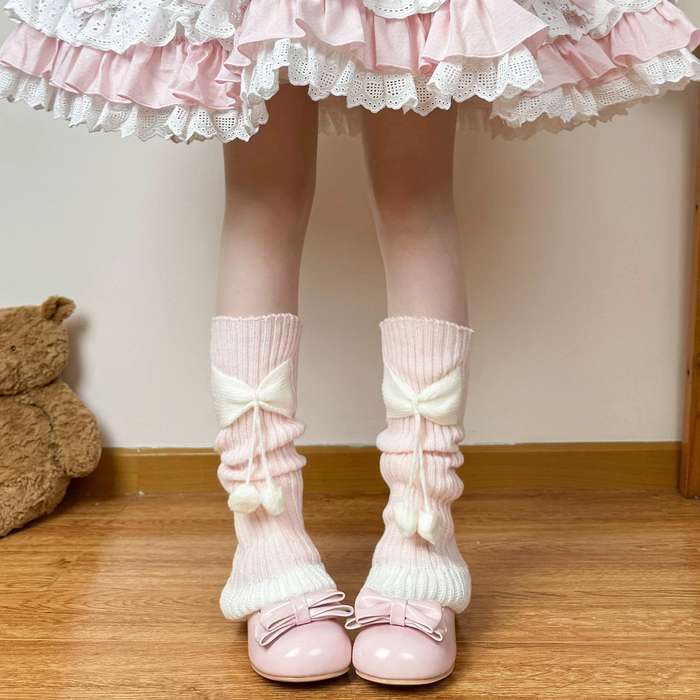 Chubby Bear Tales - Strawberry Doll - Scrunch Socks with Bow and Pom-Pom Details