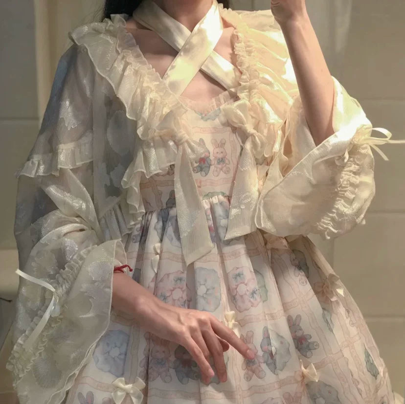 Sweetheart Dream Machine - Shell Sea Summer - Cardigan with lantern sleeves and bow ties