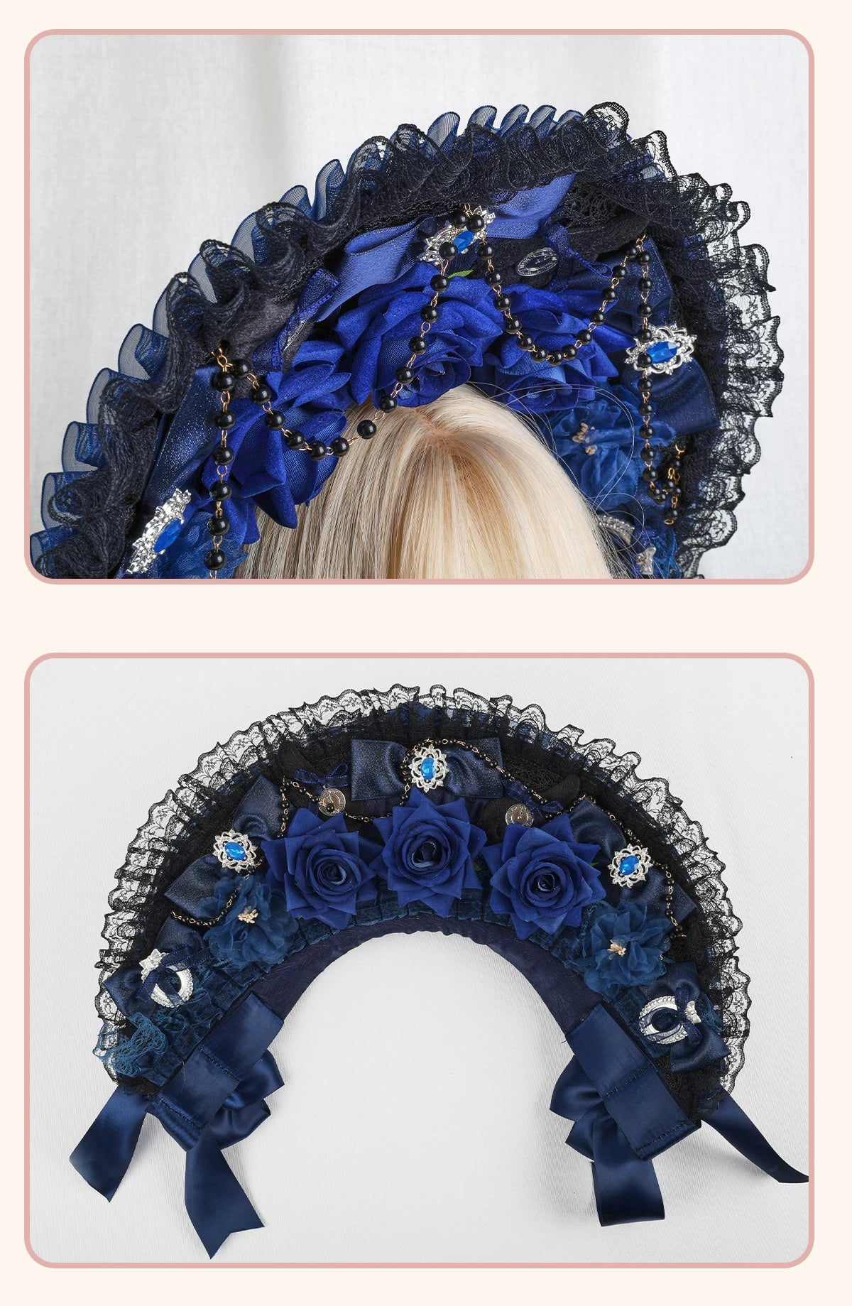 Stardust Rose - Autumn-Winter Dream - Lace-Trimmed Flat Hat with Ribbon Bows
