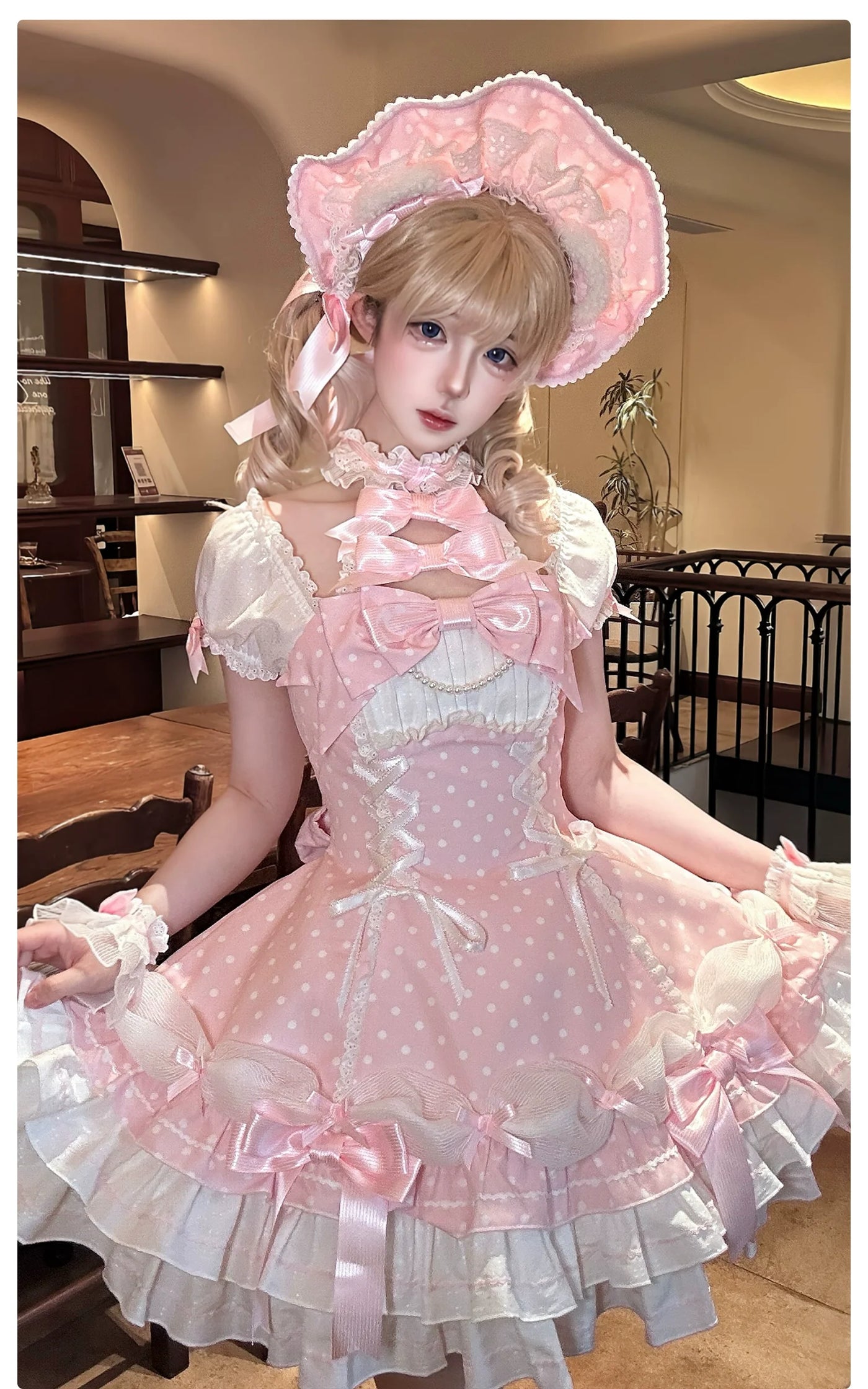 Alice Girl - Old School Lolita Halter Neck OP - Dress, Polka Dot Accent OP Dress