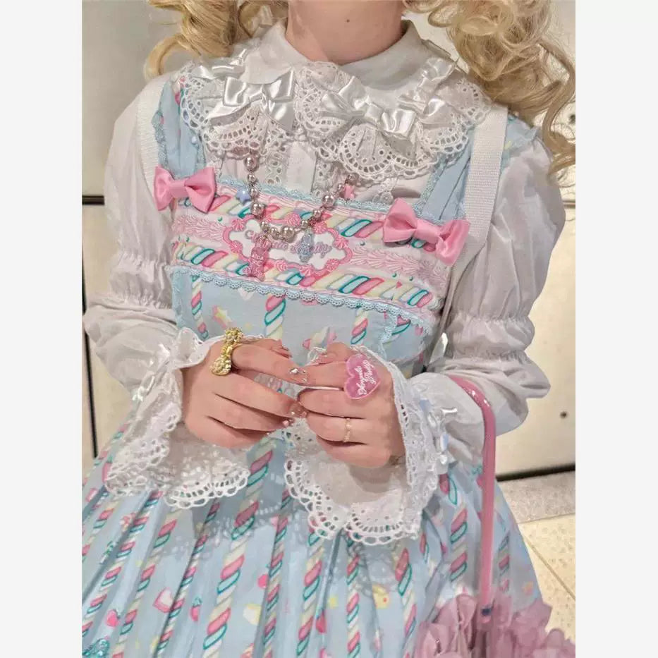 Sweetheart Dream Machine - Vintage Doll Collar - Blouse with Lace Trim, Bow Accents and Ruffled Hem