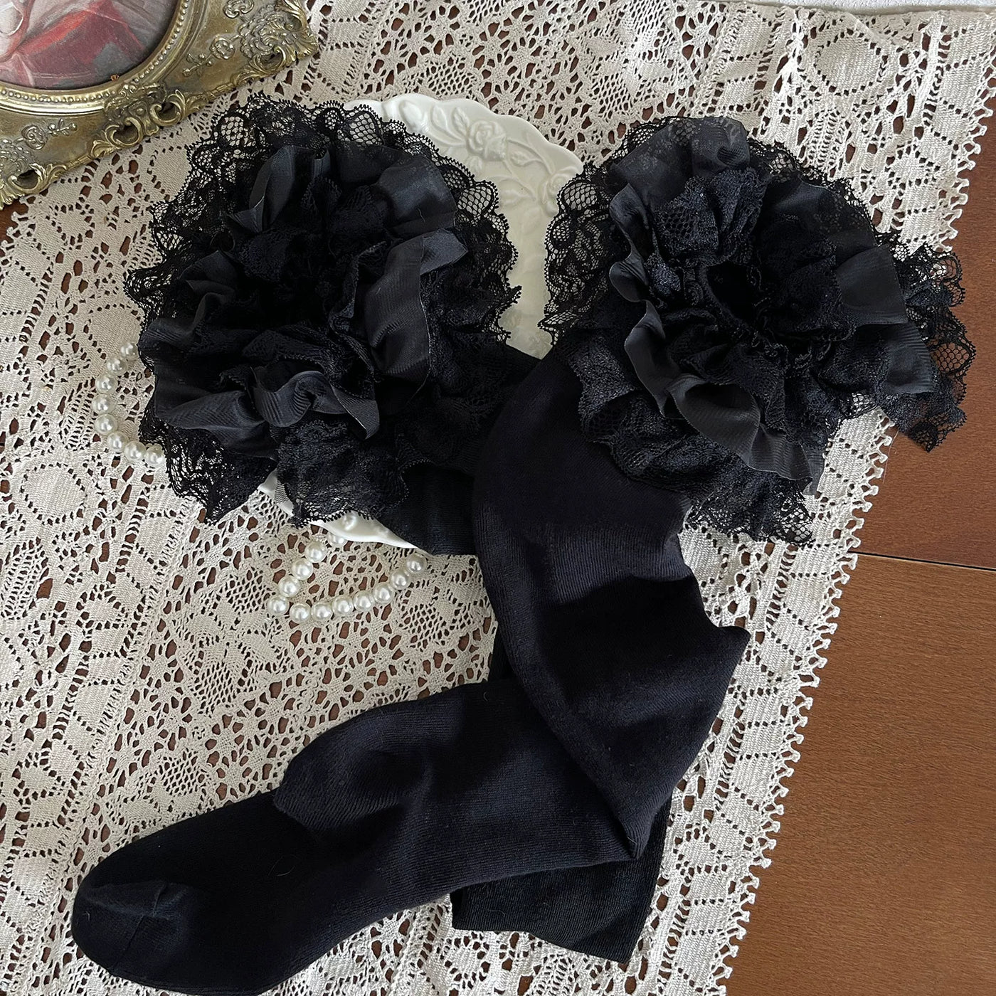Sock Noble - Layered Gothic - Layering Hosiery with Tulle-Knot Detail