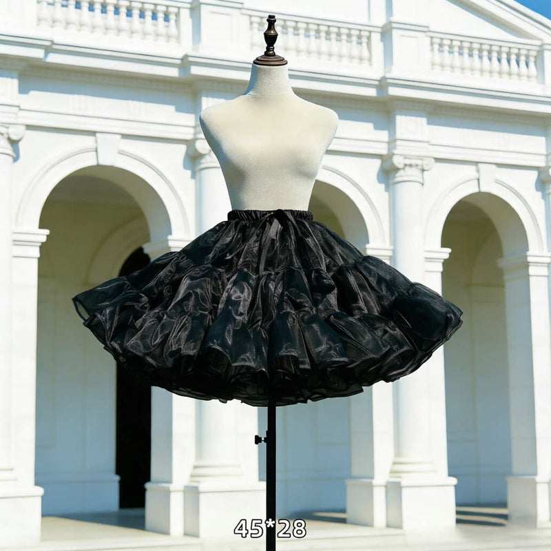 Floral Celebration Black Short Hoop-Free Lolita Petticoat — 45 × 28 m Fullness - With Drawstring