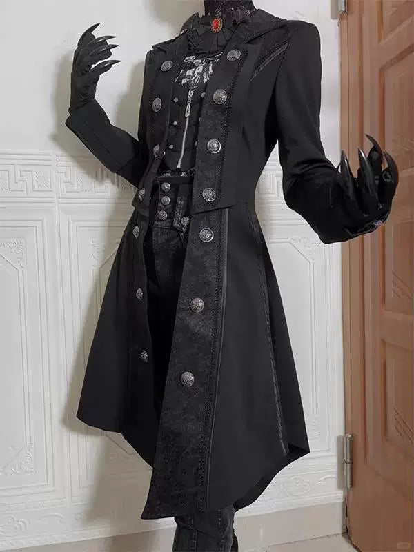 Creamy - Bat-Wing Prince - Black Long Coat with Silver-Tone Buttons