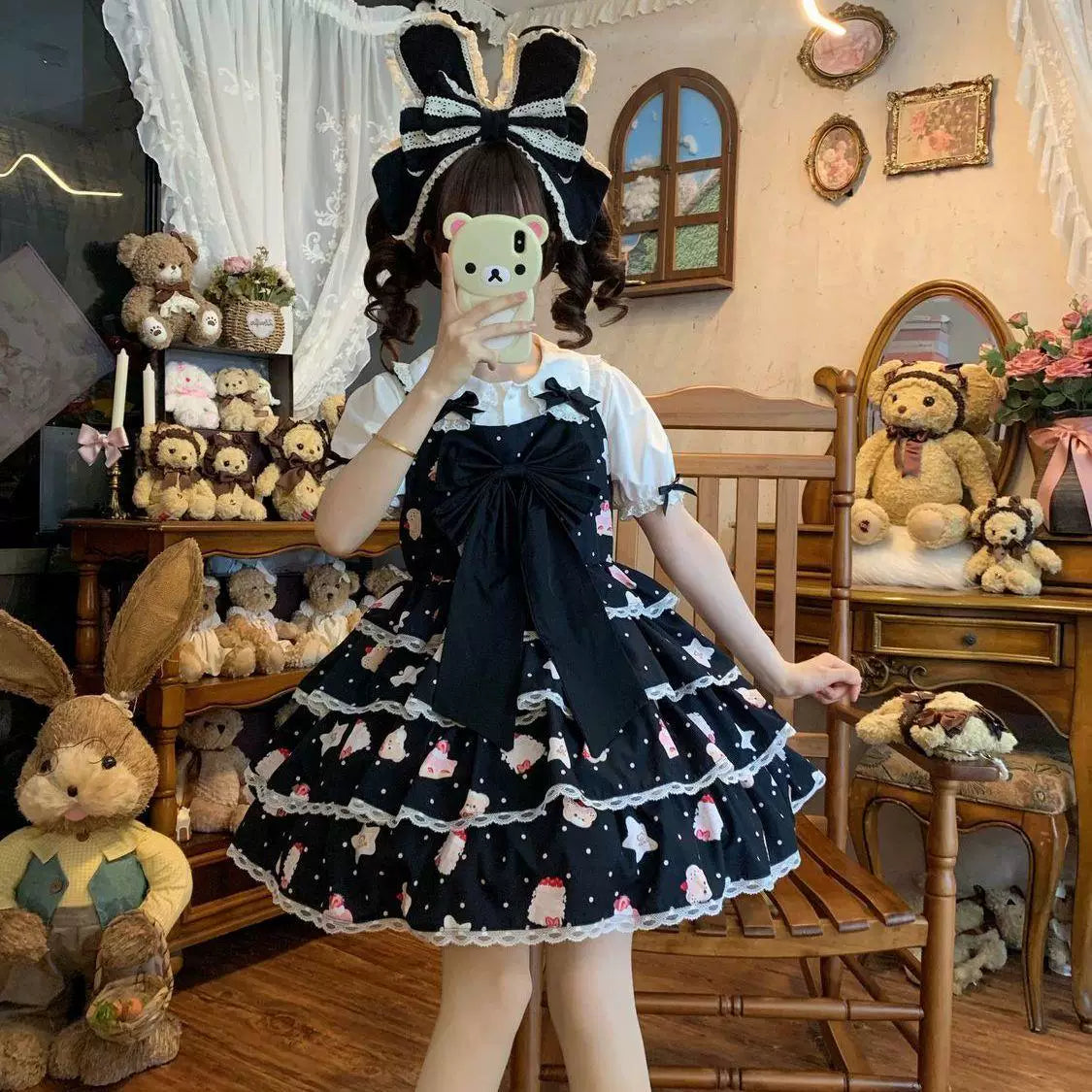 Sweetheart Dream Machine - Layered Sweet Dream - Lolita OP Dress with Tiered Ruffles and Bow Detail