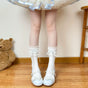 White socks, blue ribbon, mid-short socks / One Size