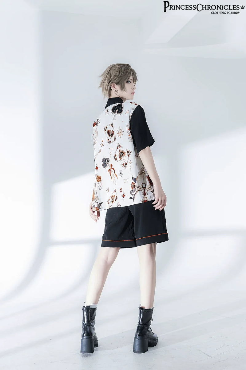 Princess Chronicles - Floral Intoxication - Retro Ouji Lolita Shirt Floral Short Sleeve Shirt and Embroidered Black
