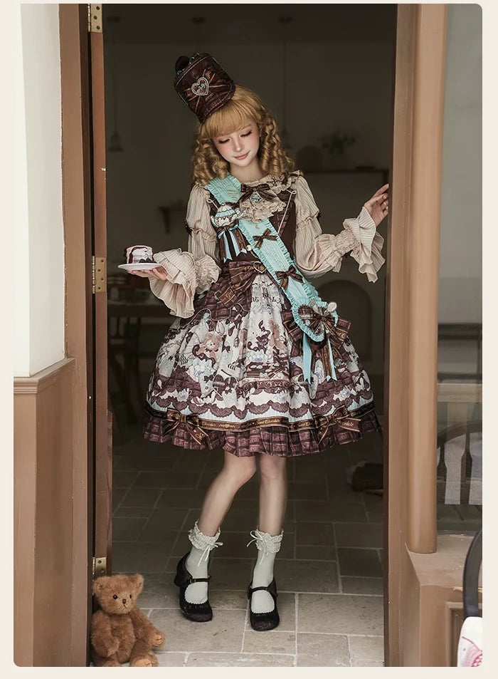 Alice Girl - Bear Chocolate Bar - Kawaii Lolita JSK & Salopette Dress
