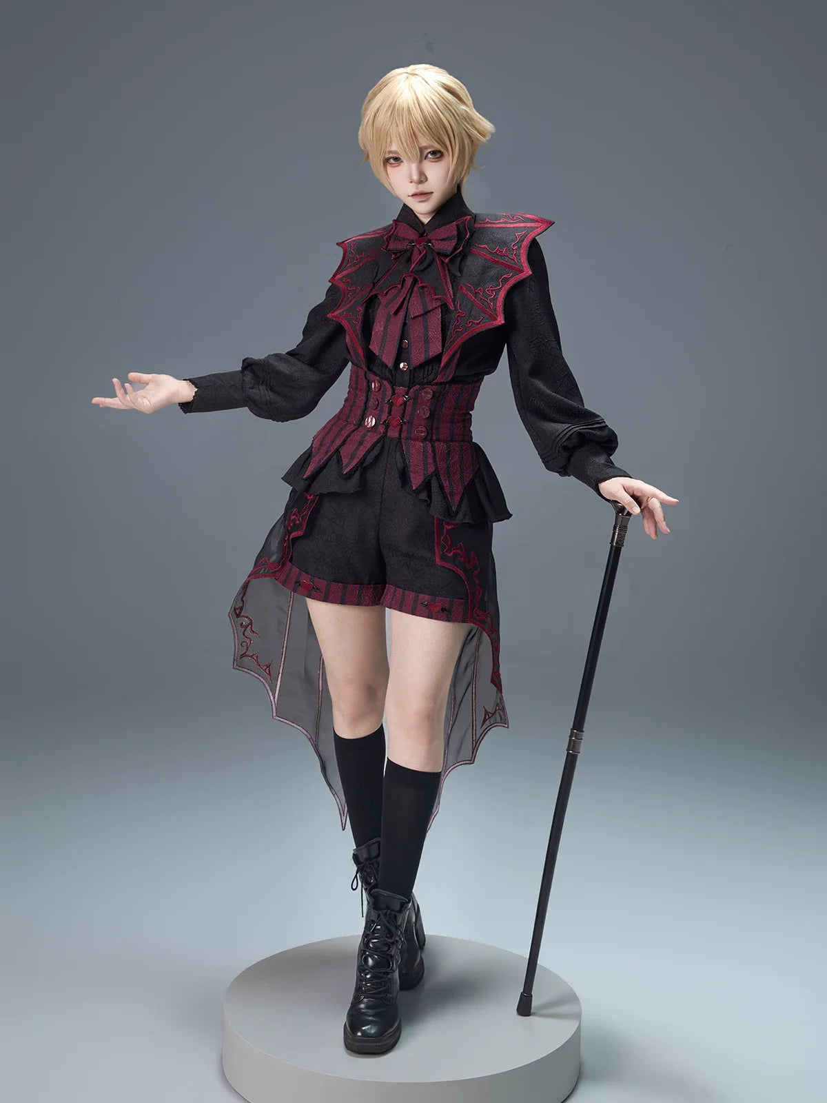Letters from Unknown Star - Devil's Convention - Ouji Lolita blouse and suspender shorts with bat-trailing panels - product detail 2