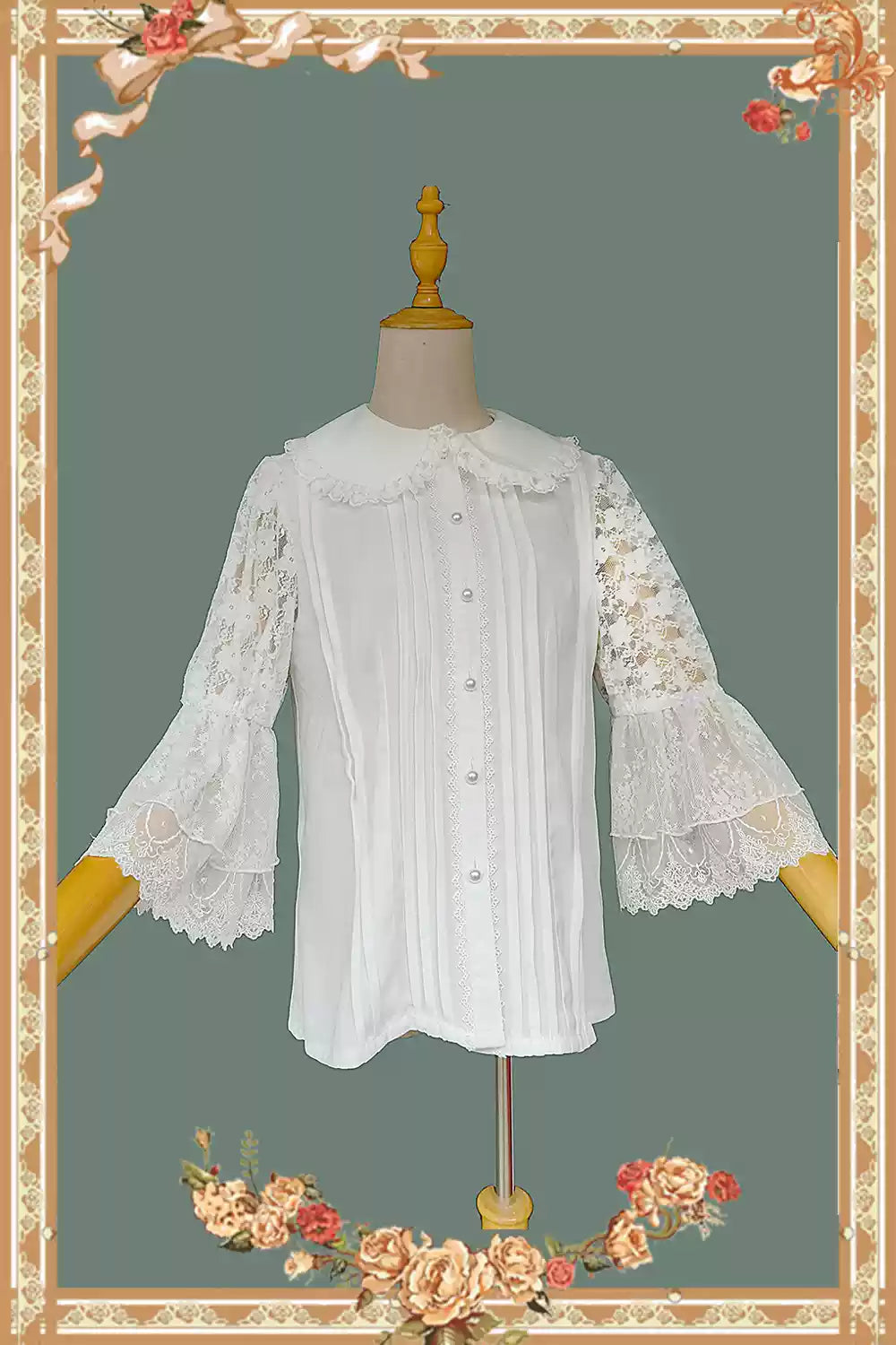 Doll-like Old-School Lolita OP Dress, Patchwork Sleeve S White Blouse Only