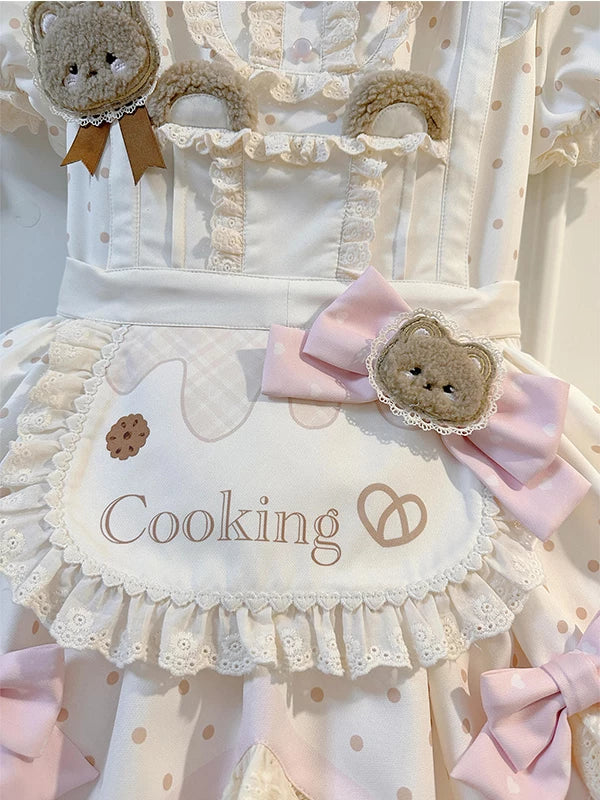 Creamy - Pink Bear Cooking - Pink OP apron dress set with bear accents