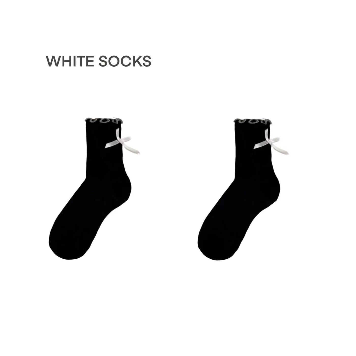White Socks - Ballet Ribbon - Mid-Calf Socks with Lace Trim and Bow Detail