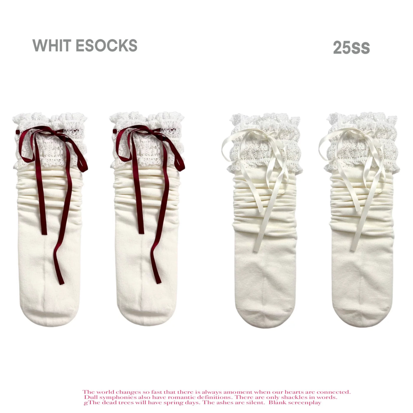 White Socks - Ballet Ribbon Lace - Lace-Trimmed Slouch Socks with Bow Options
