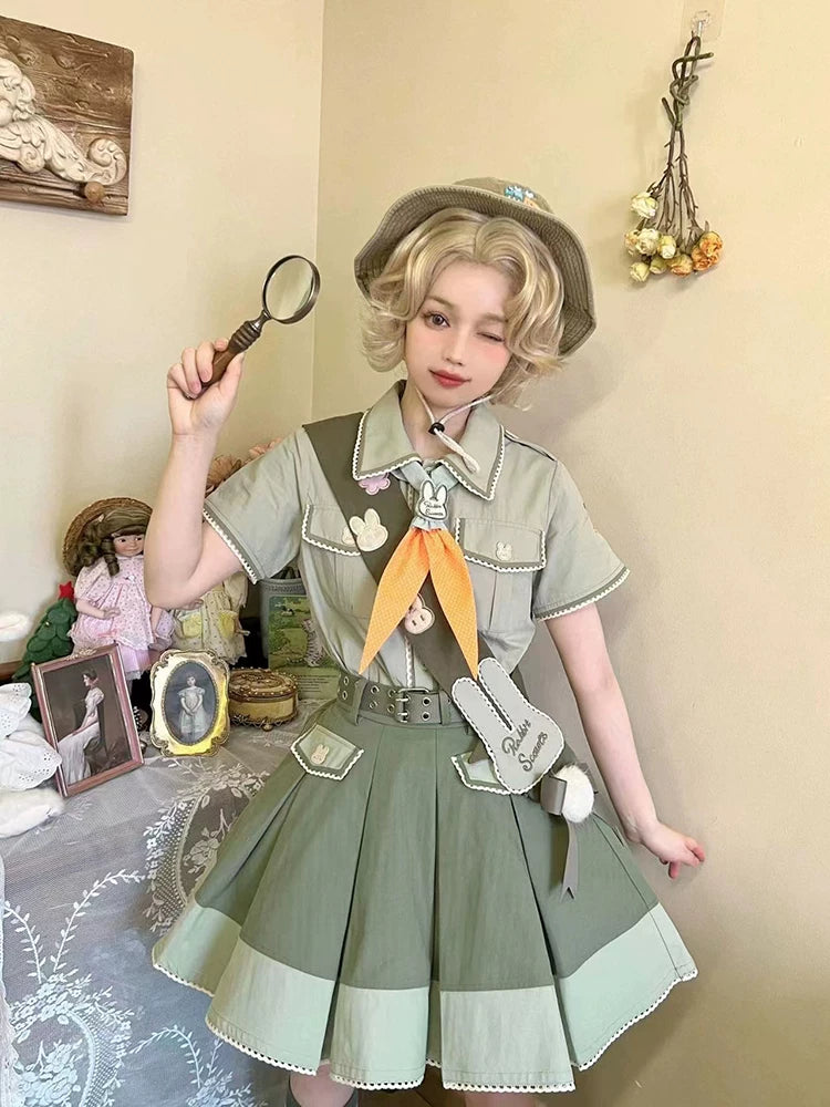 Baozi Pig - Rabbit Spring Outing - Lolita Hat or Sash with Patch Embroidery